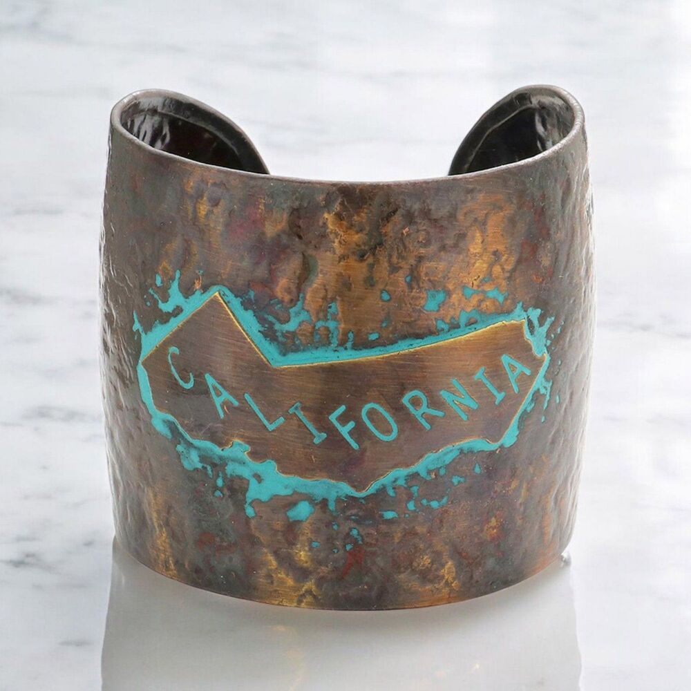 Burnished Copper CALIFORNIA State Map Hammered Chunky Wide Cuff Bracelet Bold